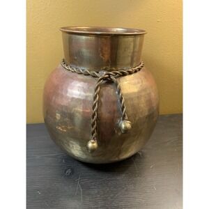 Vintage‎ Brass Vase Kolash Hammered Rope Design 8.5" Tall Made In India